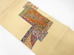 未使用品　縮緬地手描き花更紗模様名古屋帯